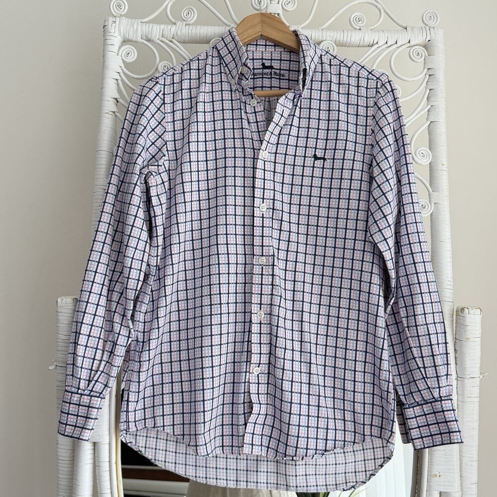 Harmont & Blaine Shirt Mens Small Blue‎ Pink Check Plaid Long Sleeve Button Up